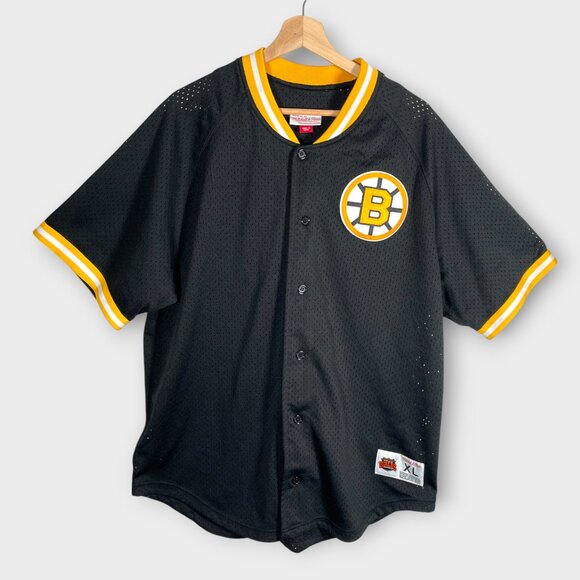 Mitchell & Ness Boston Bruins Mesh NHL Button Up Jersey Black Men's XL EUC - Picture 1 of 9